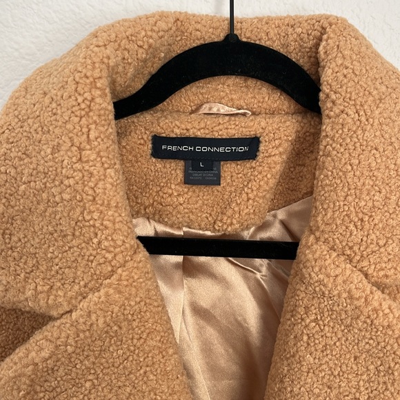 French Connection Tan Teddy Faux Shearling Coat Women Size L Style F26872 - Picture 2 of 4